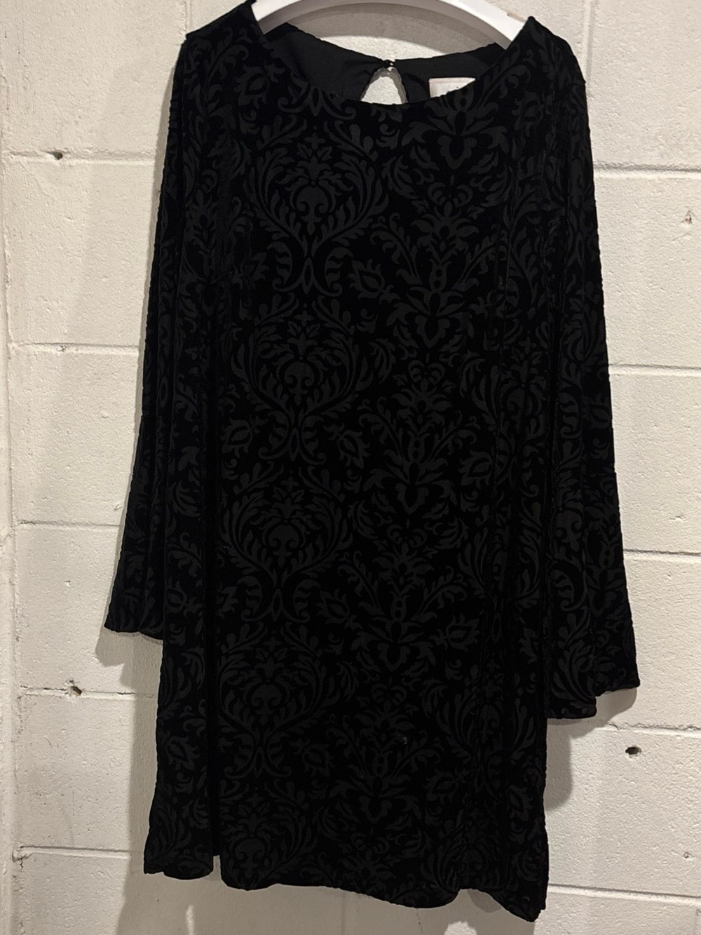 ECI New York Velvet Black Dress Bell Sleeve Midi Size L